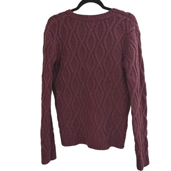 Anthropologie Ruby Moon Maroon Cable Knit Wool Blend Crew Neck Sweater Large - Picture 2 of 3